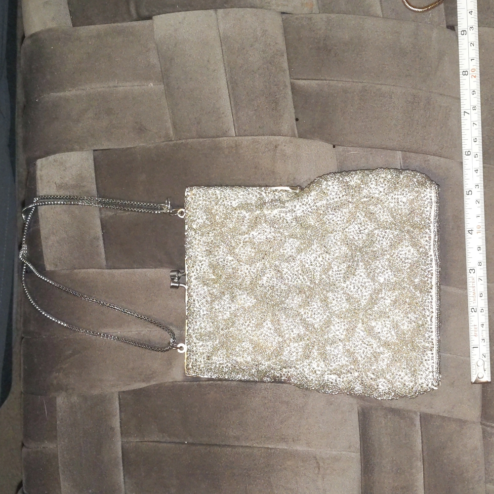 Vintage micro beaded silver color purse